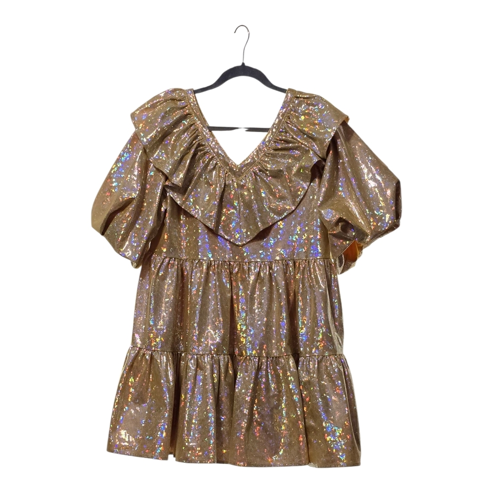 QUEEN OF SPARKLES Iridescent Gold Mini Dress